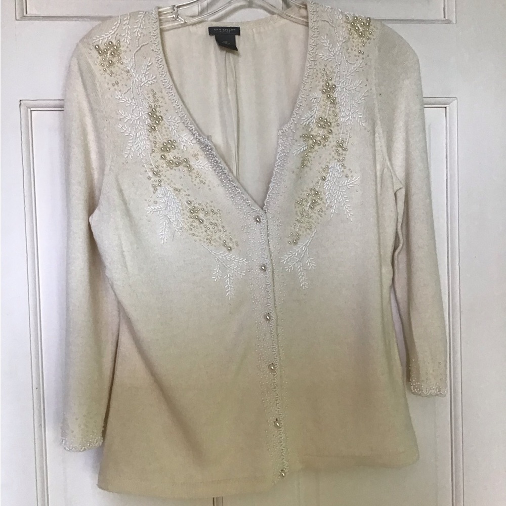 Ann Taylor Cream Knit Cardigan